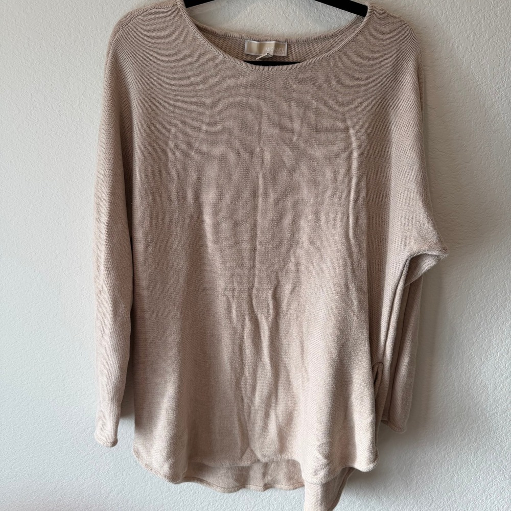 Michael Kors Womens XL Beige Knit Sweater Gold Side Zip Long Sleeve Pullover